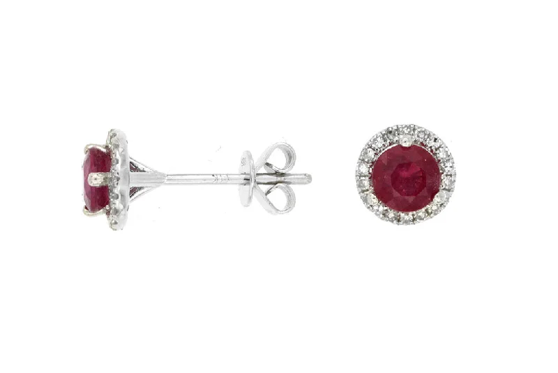 Ash sprig earrings-14K White Gold .14ctw Diamond and .80ctw Ruby Earrings (94953)