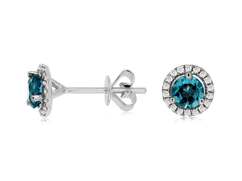 Tulip cluster earrings-14K White Gold .14ctw Diamond and .85ctw Blue Topaz Earrings (94157)