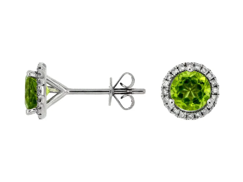 Lily bud earrings-14K White Gold .16ctw Diamond and .1.50ctw Peridot earrings (98924)