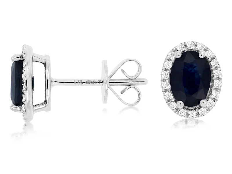 Wave ridge earrings-14K White Gold .19ctw Diamond and 2ctw Oval Sapphire Earrings (97924)