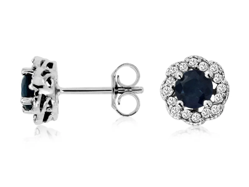 Five-knot earrings-14K White Gold .20ctw Diamond and .90ctw Sapphire Halo Earrings (97922)