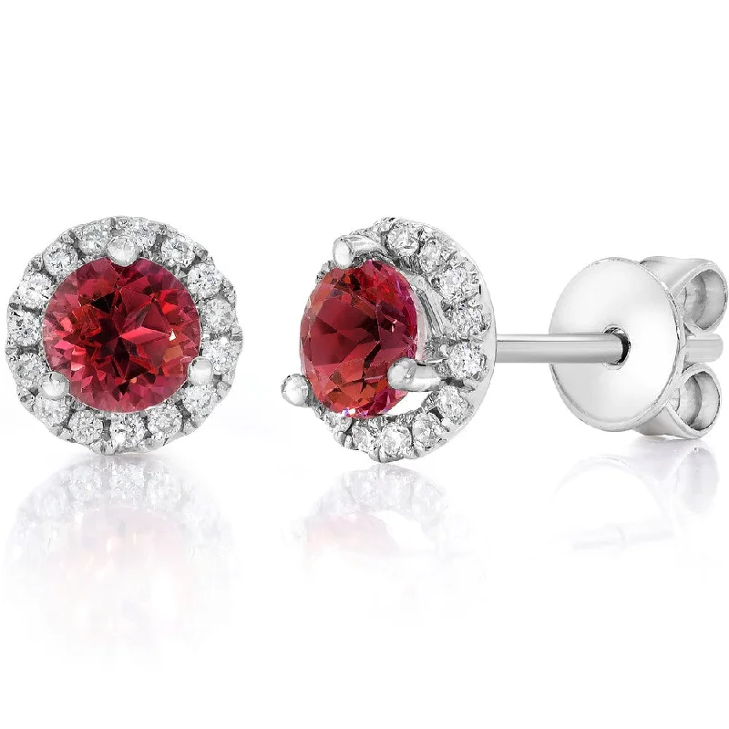 Cedar nut earrings-14k White Gold 3/4 CTW Diamond & Ruby Halo Studs Earrings (F-G,VS1-VS2)