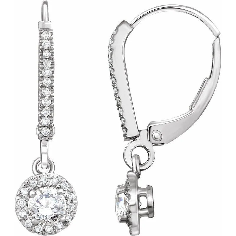 Pierced vent earrings-14k White Gold 5/8 CTW Diamond Halo-Style Lever Back Dangle Earring for Women