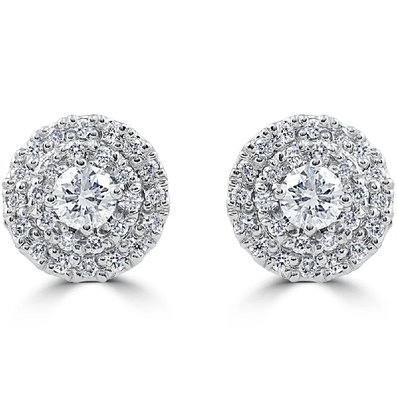 Milky haze earrings-14k White Gold 7/8 ct TDW Diamond Double Halo Studs