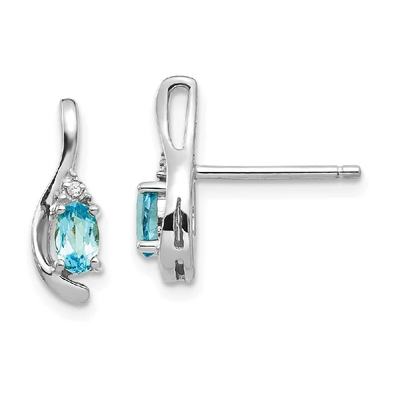 Baroque bend earrings-14k White Gold Blue Gemstone Diamond (L-14 mm, W-5 mm)