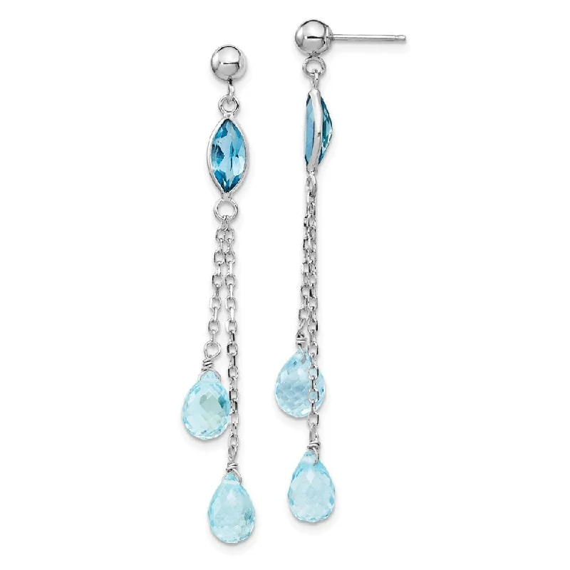 Curled metal earrings-14k White Gold Blue Gemstone Drop Dangle Earrings (L-51 mm, W-5 mm)