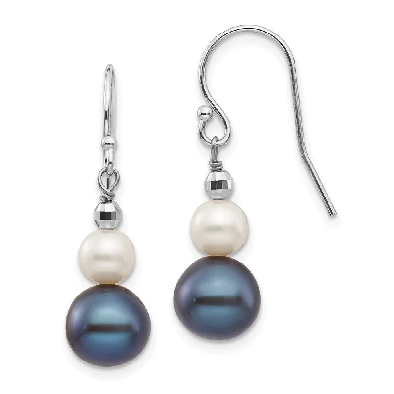 Faded patina earrings-14K White Gold Fresh Water Pearl Bead Earrings (L-29 mm, W-9 mm)