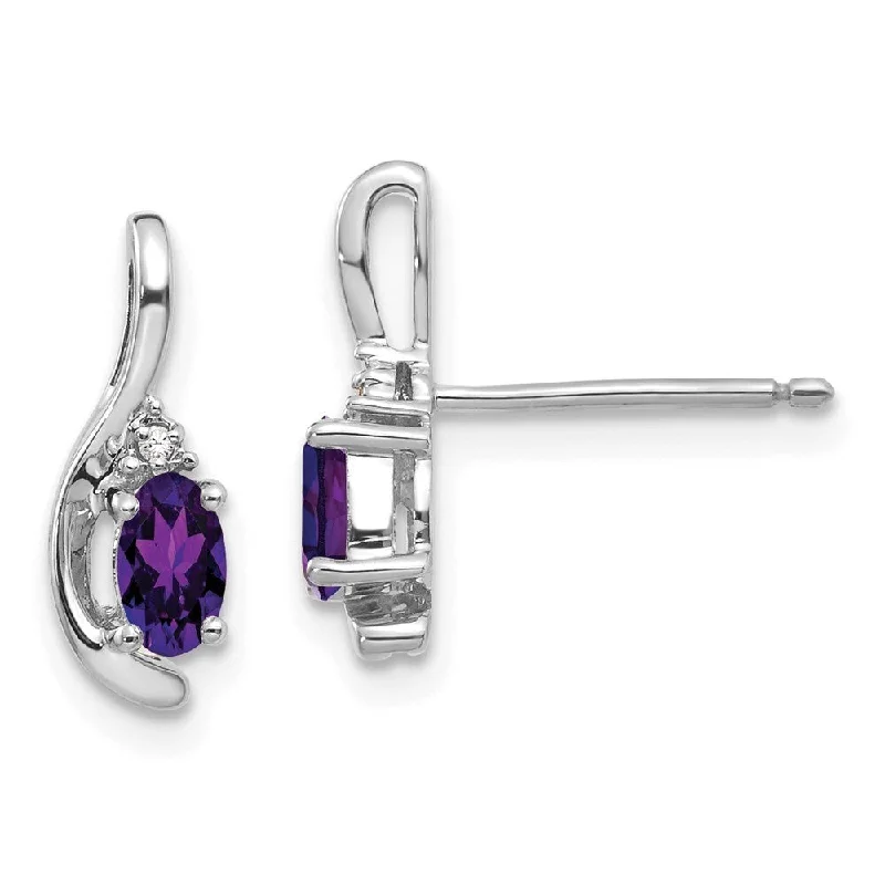 Violet kunzite earrings-14k White Gold Gemstone Diamond Earring (L-14 mm, W-5 mm)