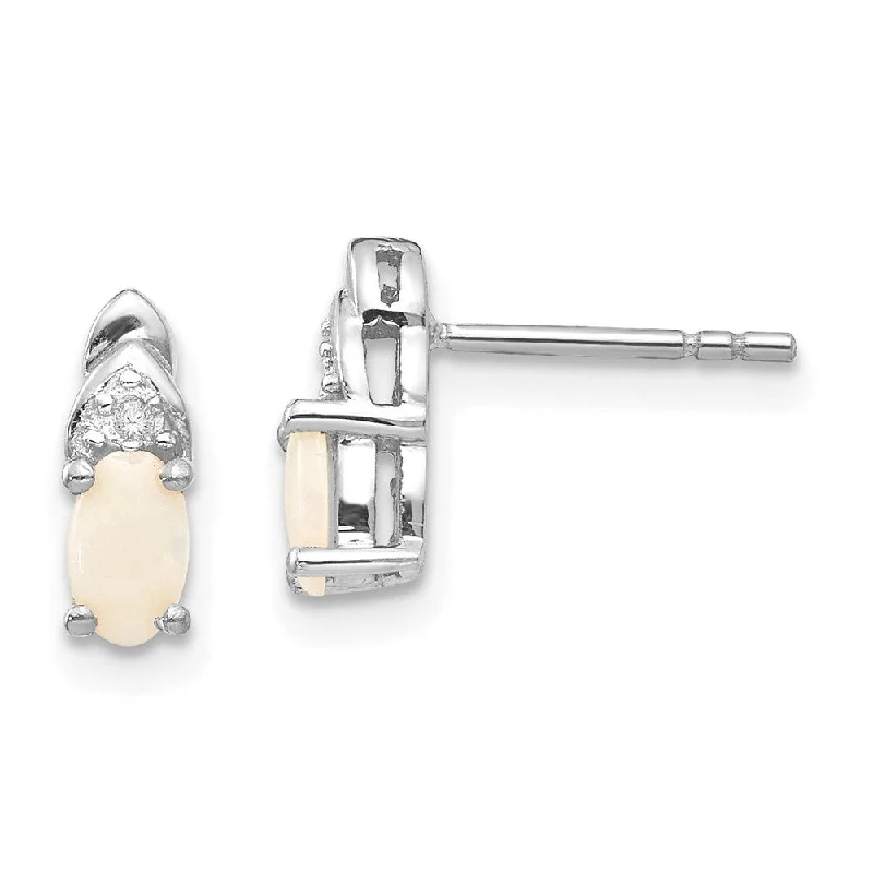 Carved design earrings-14k White Gold Gemstone Diamond (L-9 mm, W-4 mm)