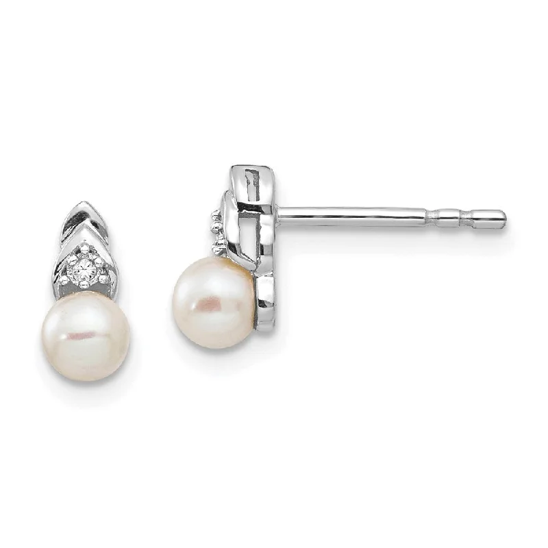 Birch grain earrings-14k White Gold Genuine Cultured Pearl Diamond (L-9 mm, W-4 mm)