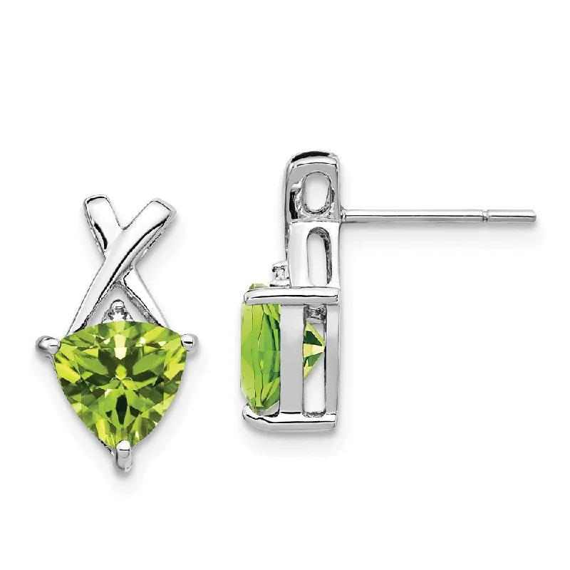 Knit hoop earrings-14k White Gold Green Peridot and White Gemstone Trillion Drop Dangle Earrings (L-15 mm, W-8 mm)