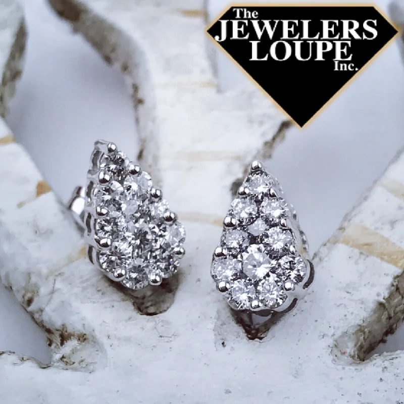 Spiral tendril earrings-14k White Gold Pear Shape 1ctw Diamond Cluster Earrings (60453)