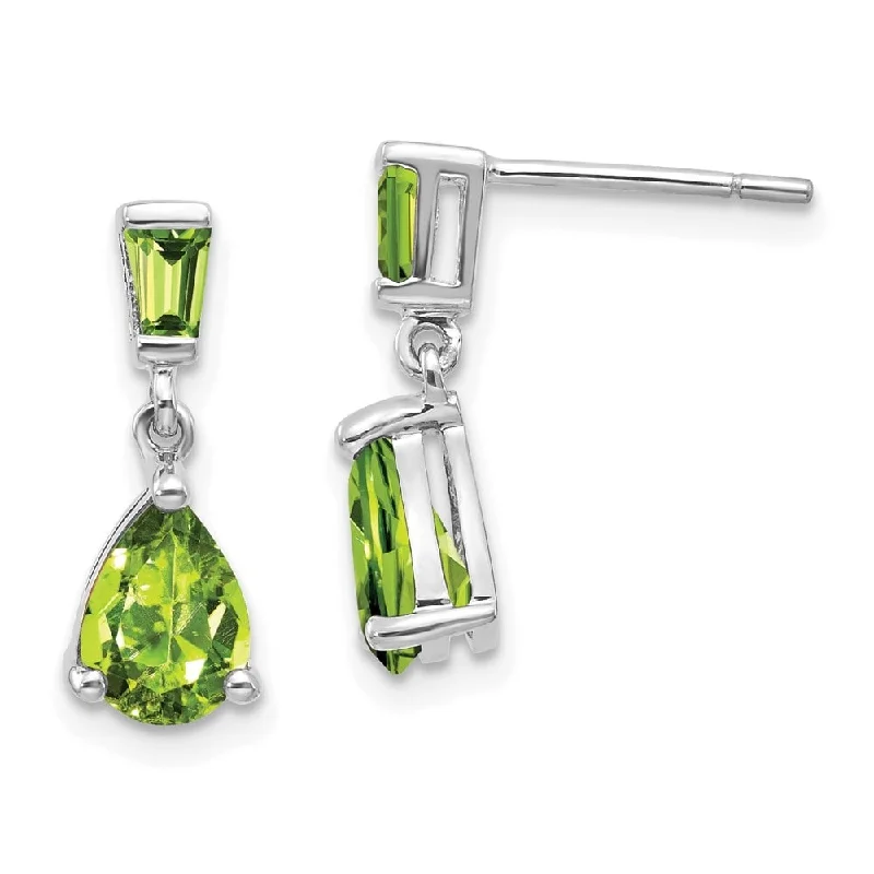 Barley stalk earrings-14k White Gold Peridot Dangle Earrings (L-18 mm, W-5 mm)