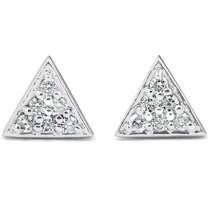 Turning gem earrings-14k White Gold Triangle Pave .12Ct Diamond Delicate Studs Womens Earrings