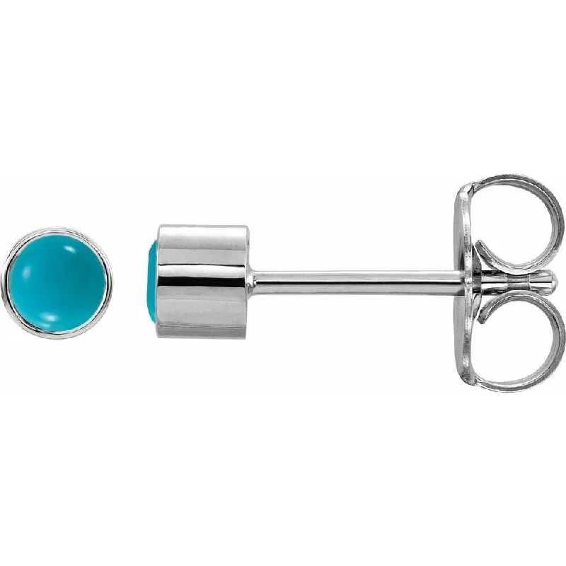 Chiseled cut earrings-14k White Gold Turquoise Bezel-Set Earring for Women