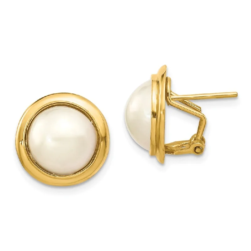 Pointed rim earrings-14k Yellow Gold 10-11mm Cultured Mabe Pearl Earrings (L-18 mm, W-18 mm)