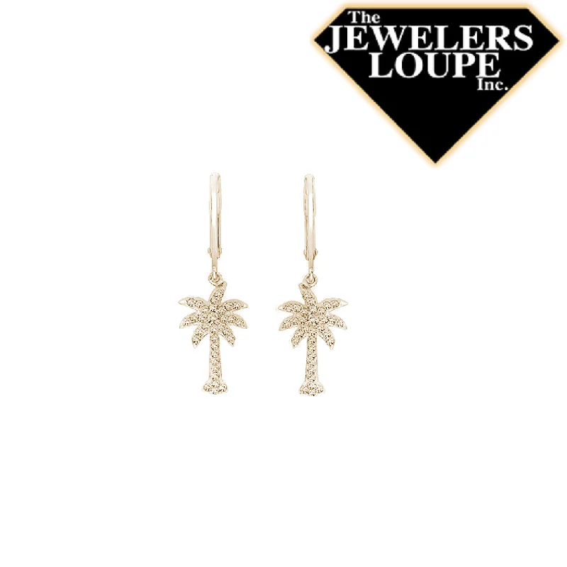 Fossil fragment earrings-14K Yellow Gold .24ctw Diamond Palmetto Tree Leverback Earrings (95090)