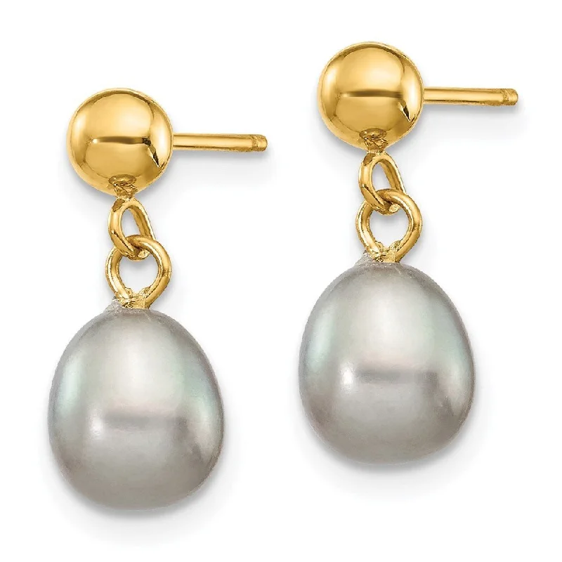 Celtic wave earrings-14k Yellow Gold 6-7mm Grey Pearl Dangle Earrings (L-13 mm, W-6.5 mm)