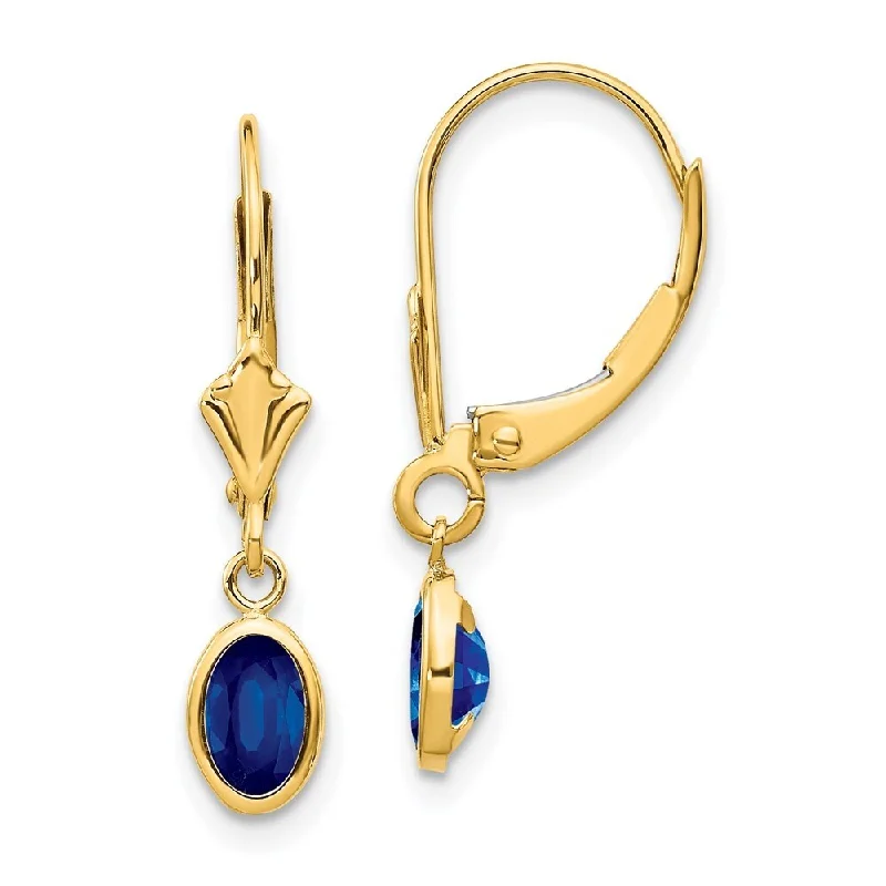 Cotton weave earrings-14k Yellow Gold 6x4 Oval Bezel September Gemstone Lever back Earrings (L-23 mm, W-4 mm)