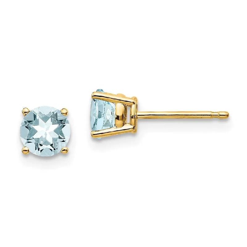 Raised layer earrings-14k Yellow Gold Aquamarine Post Earrings