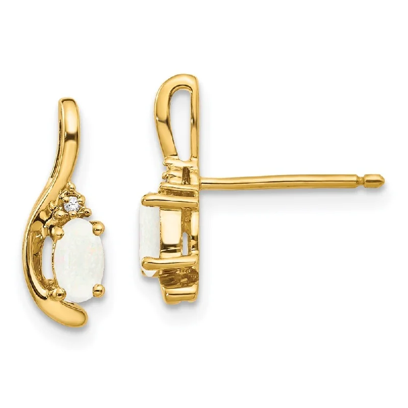 Canvas stud earrings-14k Yellow Gold Diamond And Gemstone Earrings (L-14 mm, W-5 mm)