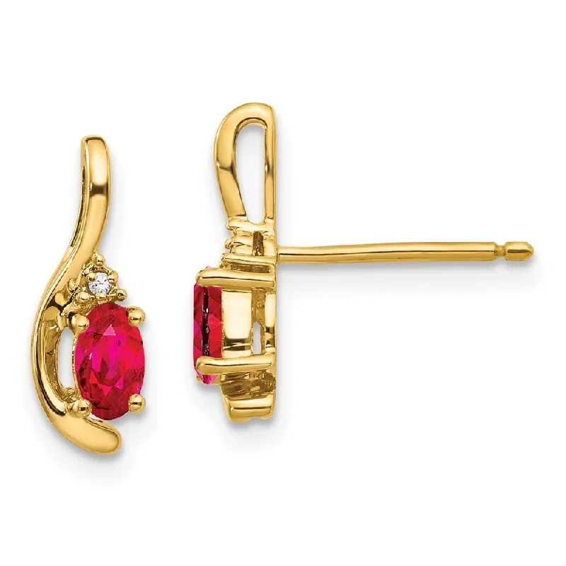 Zenith stud earrings-14k Yellow Gold Diamond And Ruby Earrings (L-14 mm, W-5 mm)