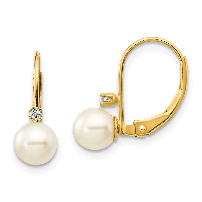 Silk weave earrings-14k Yellow Gold FW Pearl AA Diamond Earring (L-15 mm, W-5 mm)