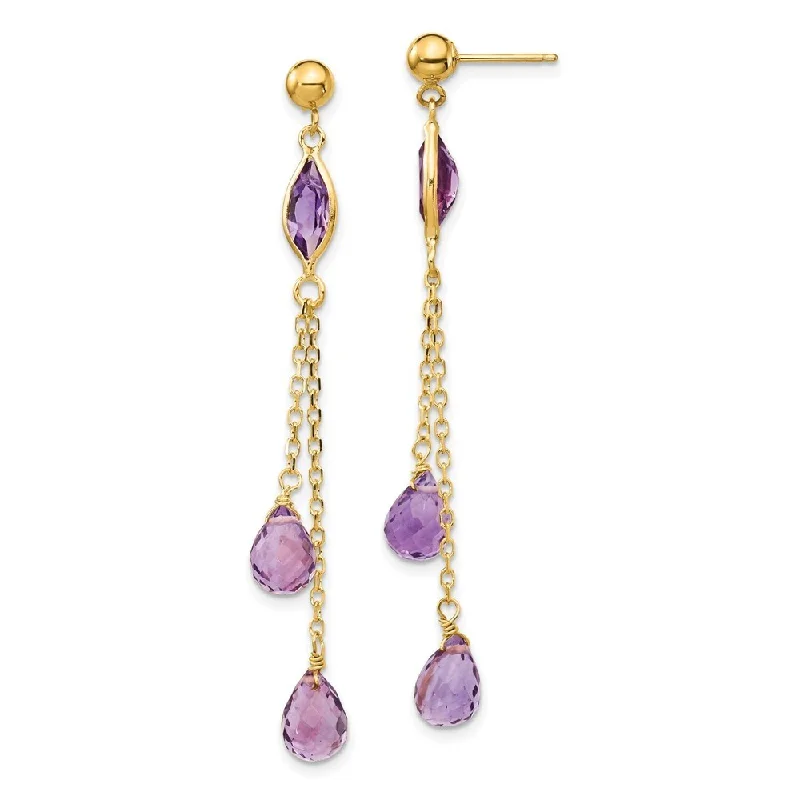 Flicker spark earrings-14k Yellow Gold Gemstone Dangle Earrings (L-52 mm, W-5 mm)