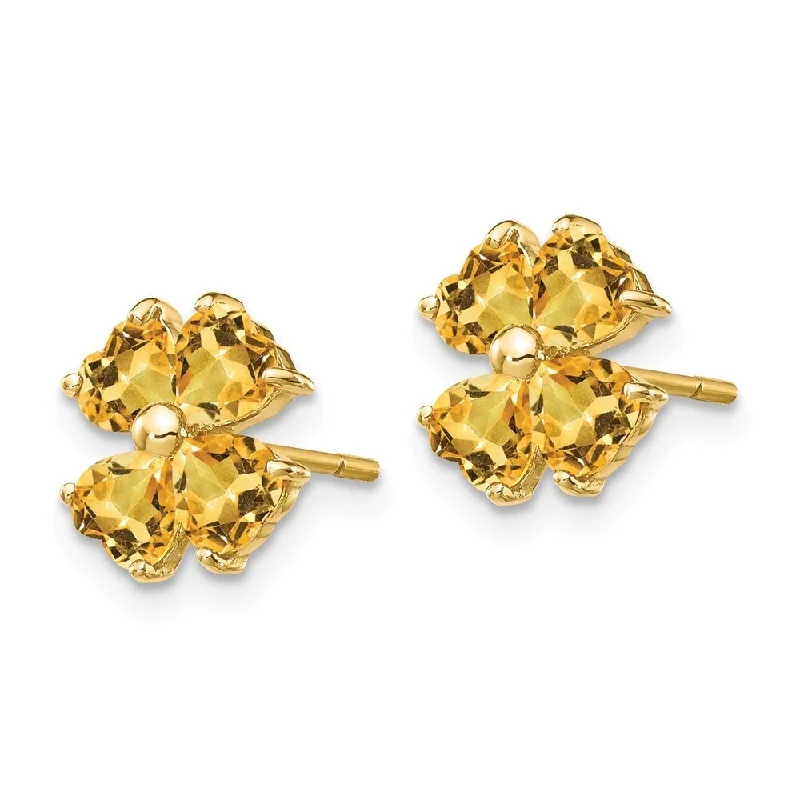 Edwardian flair earrings-14k Yellow Gold Heart-shaped Citrine Flower Earrings (L-9 mm, W-9 mm)