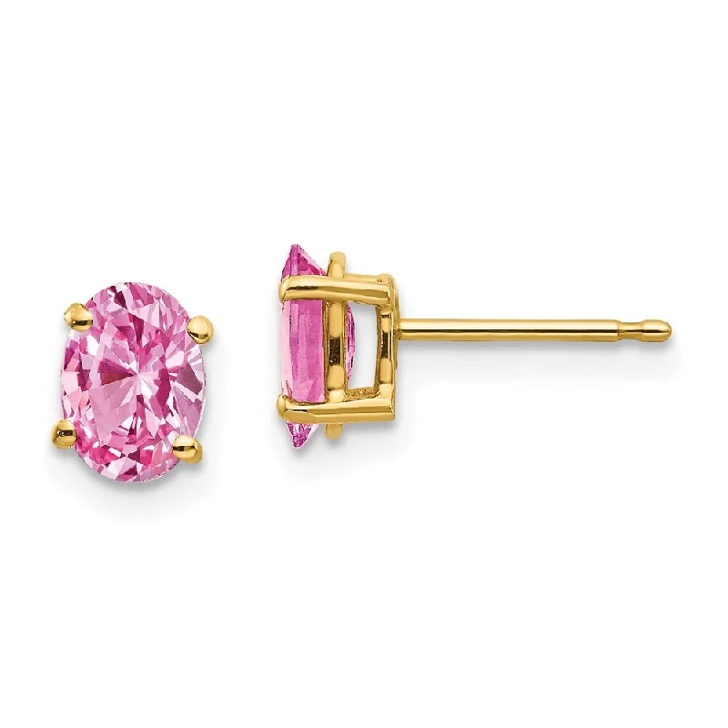 Flowing edge earrings-14k Yellow Gold Pink Gemstone Earrings (L-7 mm, W-5 mm)