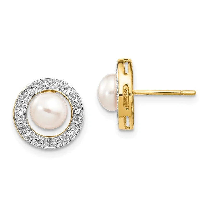 Tiered stack earrings-14k Yellow Gold plated 5-6mm Cultured Pearl And Diamond Earrings (L-10 mm, W-10 mm)