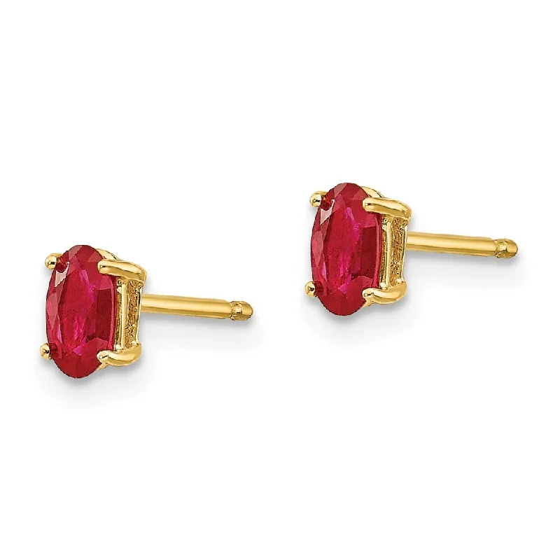 Pear-shaped zircon earrings-14k Yellow Gold Ruby Earrings (L-5 mm, W-3 mm)