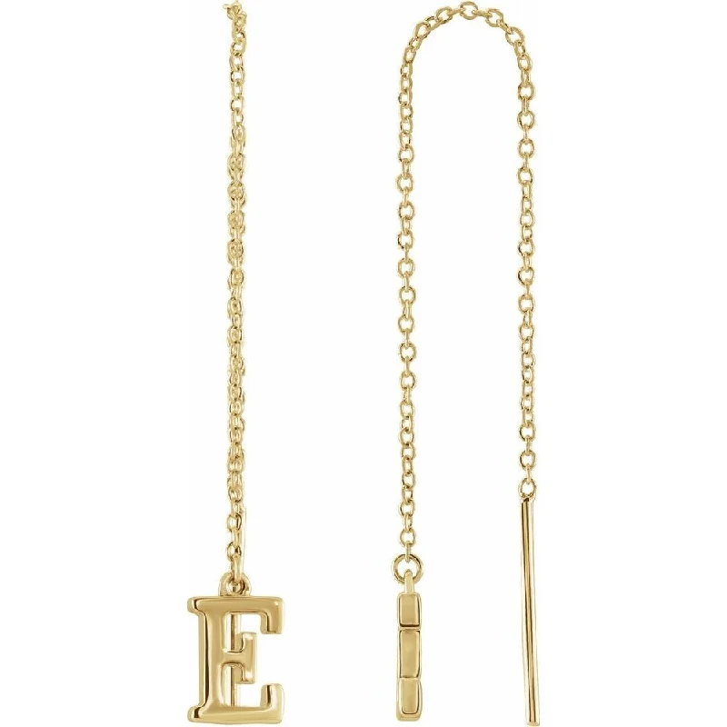 Tin alloy earrings-14k Yellow Gold Single Initial E Chain Dangle Earring for Women