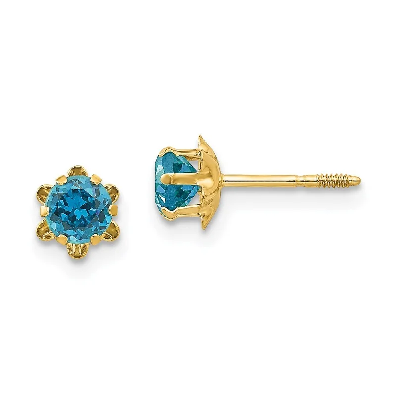 Rune mark earrings-14k Yellow Gold Synthetic Blue Gemstone (L-4 mm, W-4 mm)