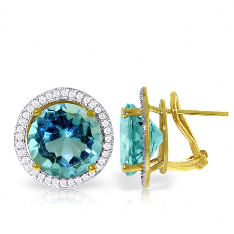 Radiant-cut sapphire earrings-16 Carat 14K Solid Gold French Clips Earrings Diamond Blue Topaz