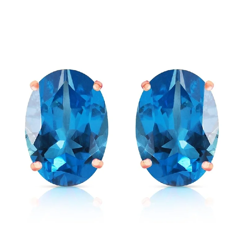 Carved design earrings-16 CTW 14K Solid Rose Gold French Clips Earrings Natural Blue Topaz