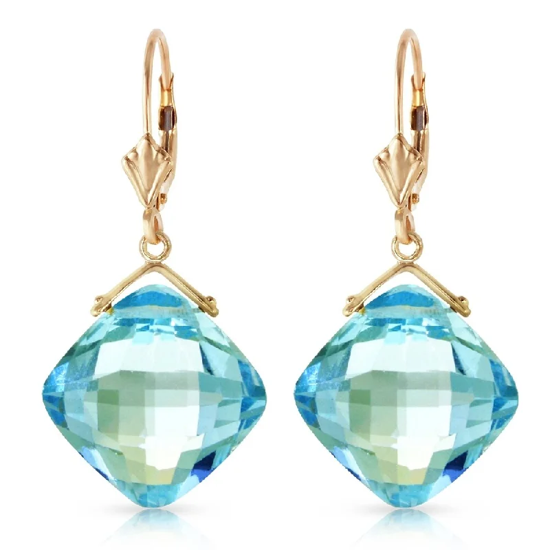 Oak husk earrings-17.5 Carat 14K Solid Gold Leverback Earrings Checkerboard Cut Blue Topaz