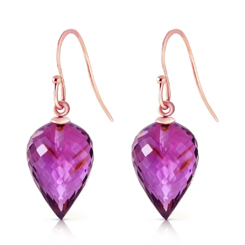 Blue tiger eye earrings-19 Carat 14K Solid Rose Gold Fish Hook Earrings Natural Amethyst