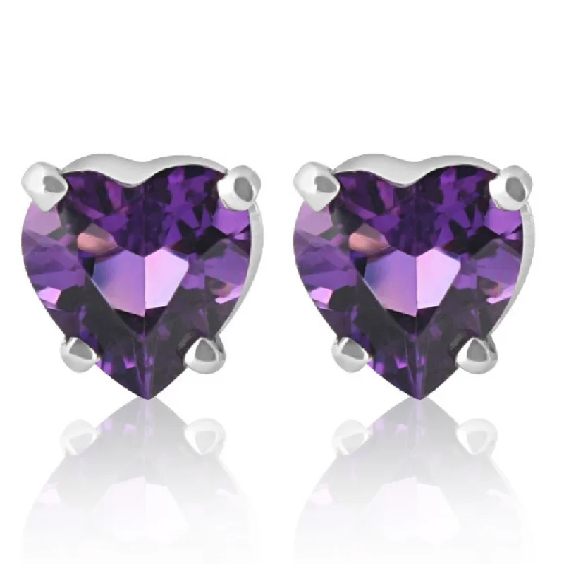 Faint dye earrings-1ct Heart Shape Amethyst Studs Earrings in 14K, Yellow, Rose, or White Gold