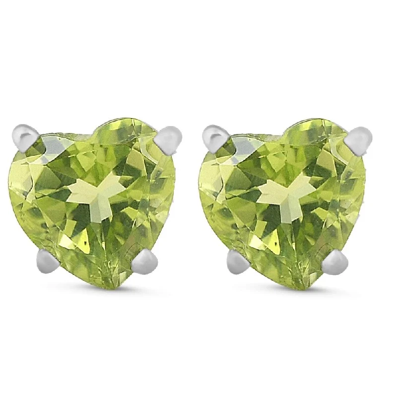 Crescent drop earrings-1ct Heart Shape Peridot Studs 14K White Gold