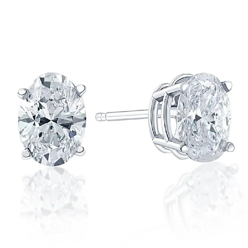 Classic flair earrings-2.37 Ct Lab Grown Oval Diamond Studs White Gold Earrings