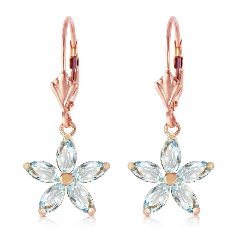 Parsley leaf earrings-2.8 Carat 14K Solid Rose Gold Aquamarine Starbright Earrings