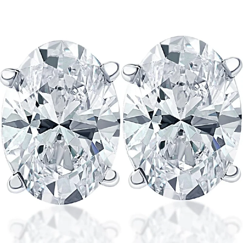 Bud drop earrings-2 Ct Lab Grown Oval Diamond Studs White Gold Earrings