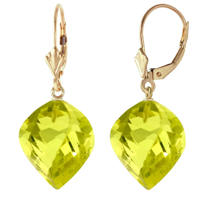 Grouped stone earrings-21.5 Carat 14K Solid Gold Leverback Earrings Twisted Briolette Quartz