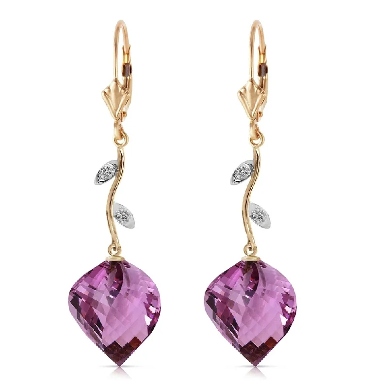 Jute cord earrings-21.52 Carat 14K Solid Gold Diamond Spiral Amethyst Earrings