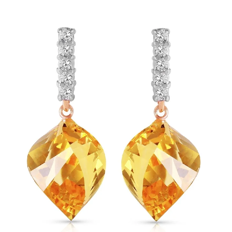 Edwardian flair earrings-23.65 CTW 14K Solid Rose Gold Diamond Spiral Citrine Earrings