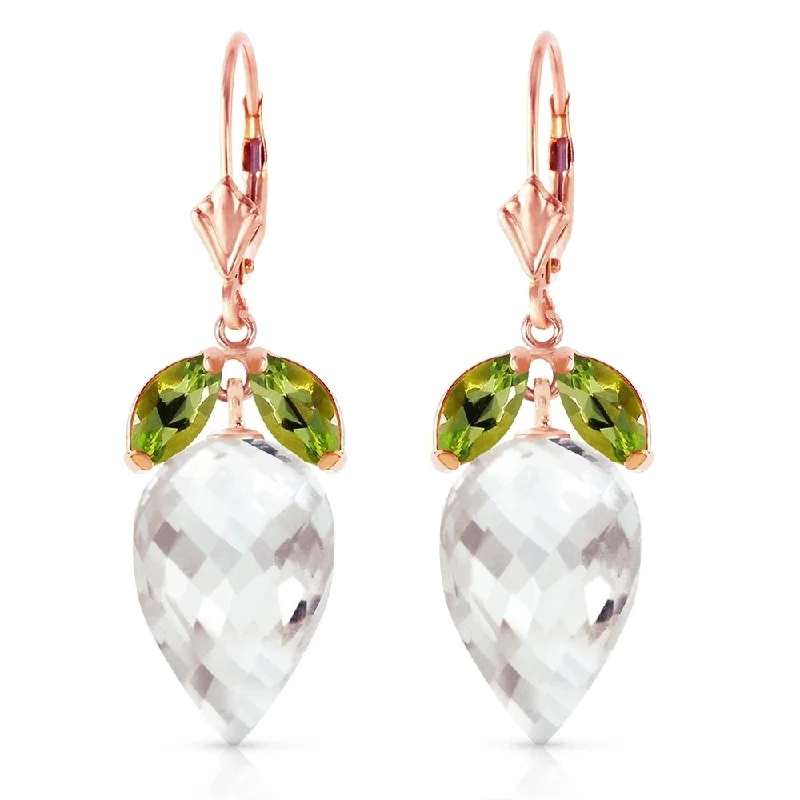 Blue tiger eye earrings-25.5 CTW 14K Solid Rose Gold Earrings Peridot Briolette White Topaz