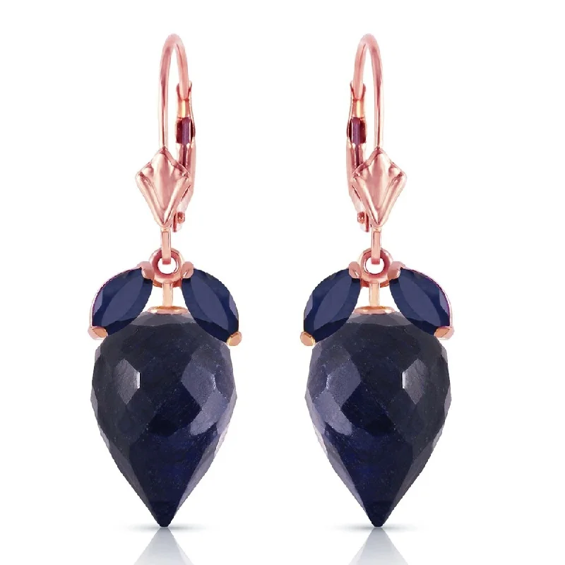 Inset groove earrings-26.8 Carat 14K Solid Rose Gold Earrings Pointy Briolette Sapphire