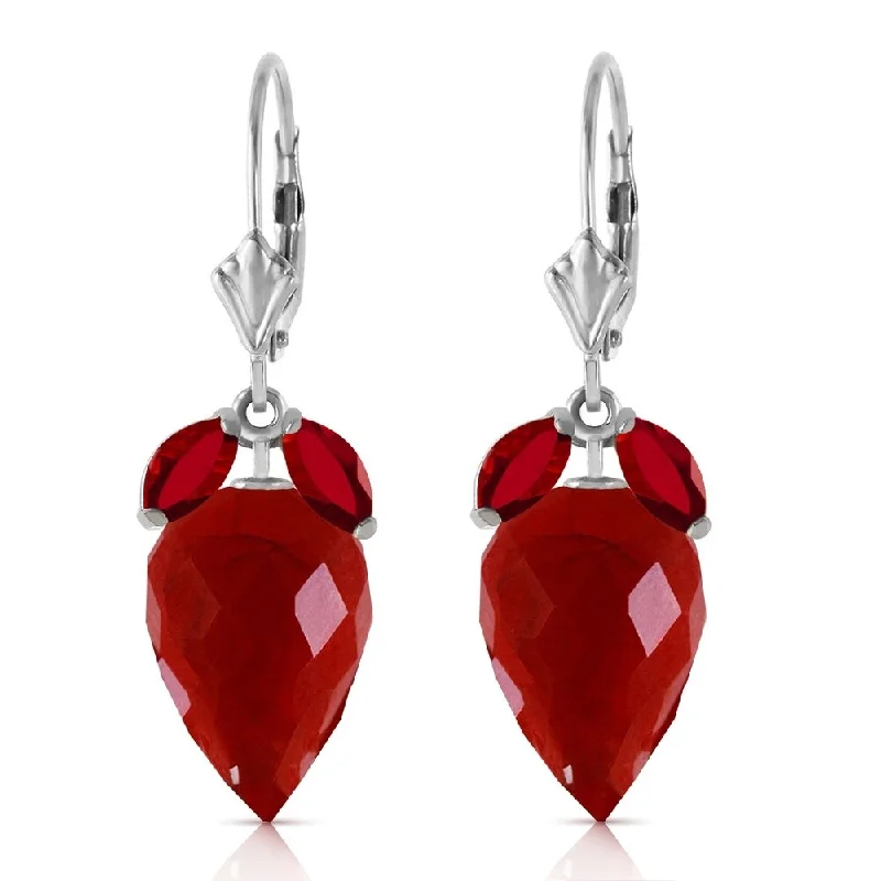 Snap hinge earrings-27.1 Carat 14K Solid White Gold Earrings Pointy Briolette Ruby