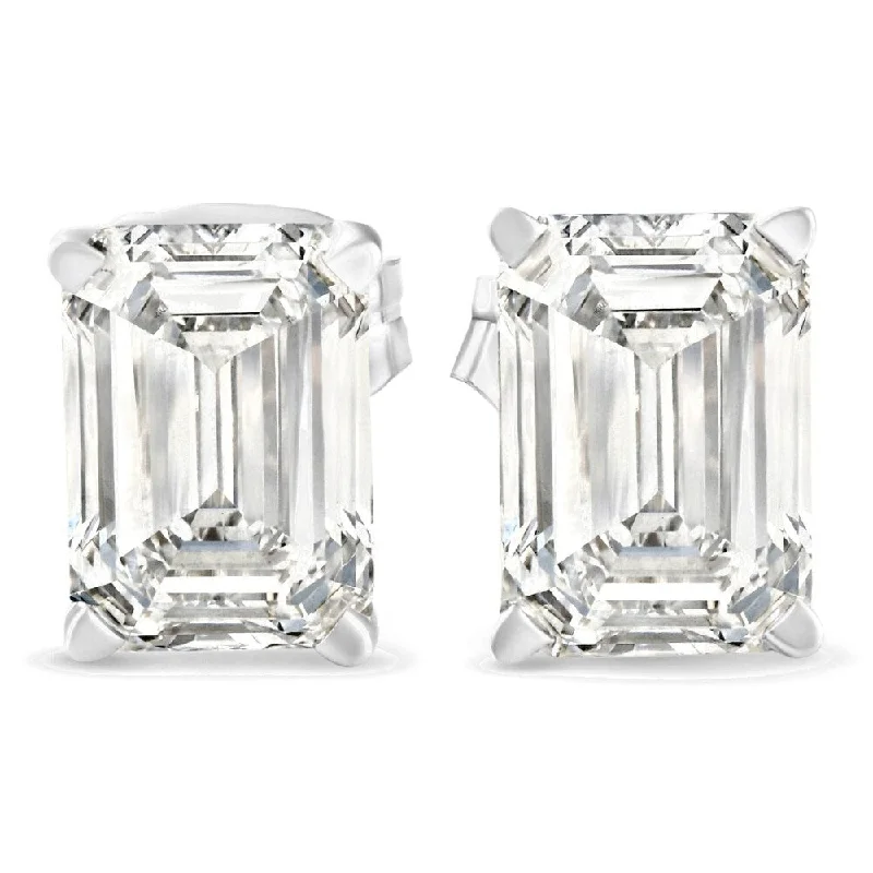 Hexagon stone earrings-2Ct Lab Grown Emerald Cut Diamond Studs White Gold Earrings